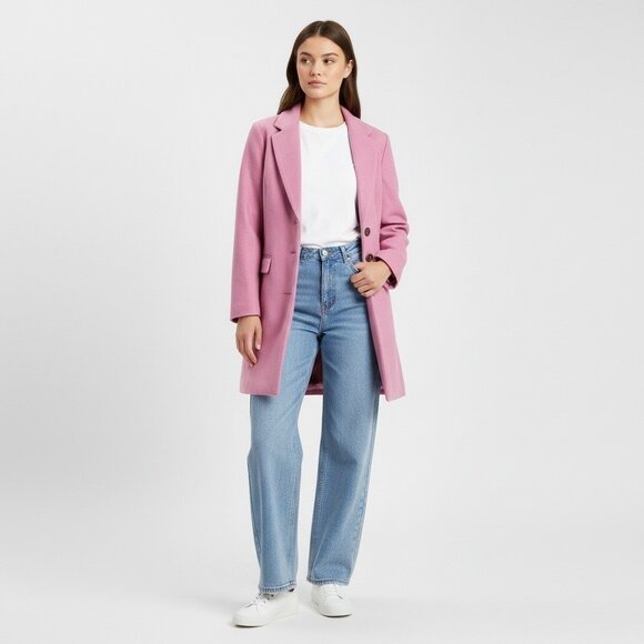 NEW Allegra K Women’s Pink Long Over Coat XL Button Front Jacket Preppy Career - Picture 2 of 11